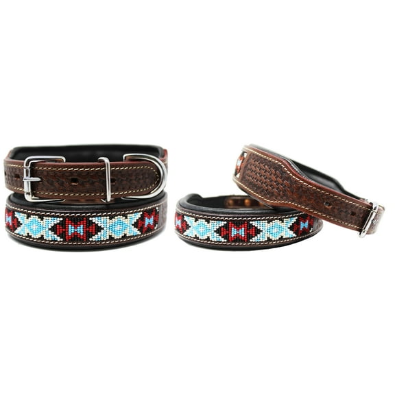 Small 13''- 17'' Dog Puppy Collar Genuine Cow Leather Adjustable Padded Canine 6077