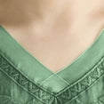 thumbnail image 3 of Kukoosong Women's Vintage Embroidered T-Shirts Solid Color Elbow-Length V-Neck Linen Pullover for Summer, Loose and Bohemian Tee Shirt for Women, 3 of 6