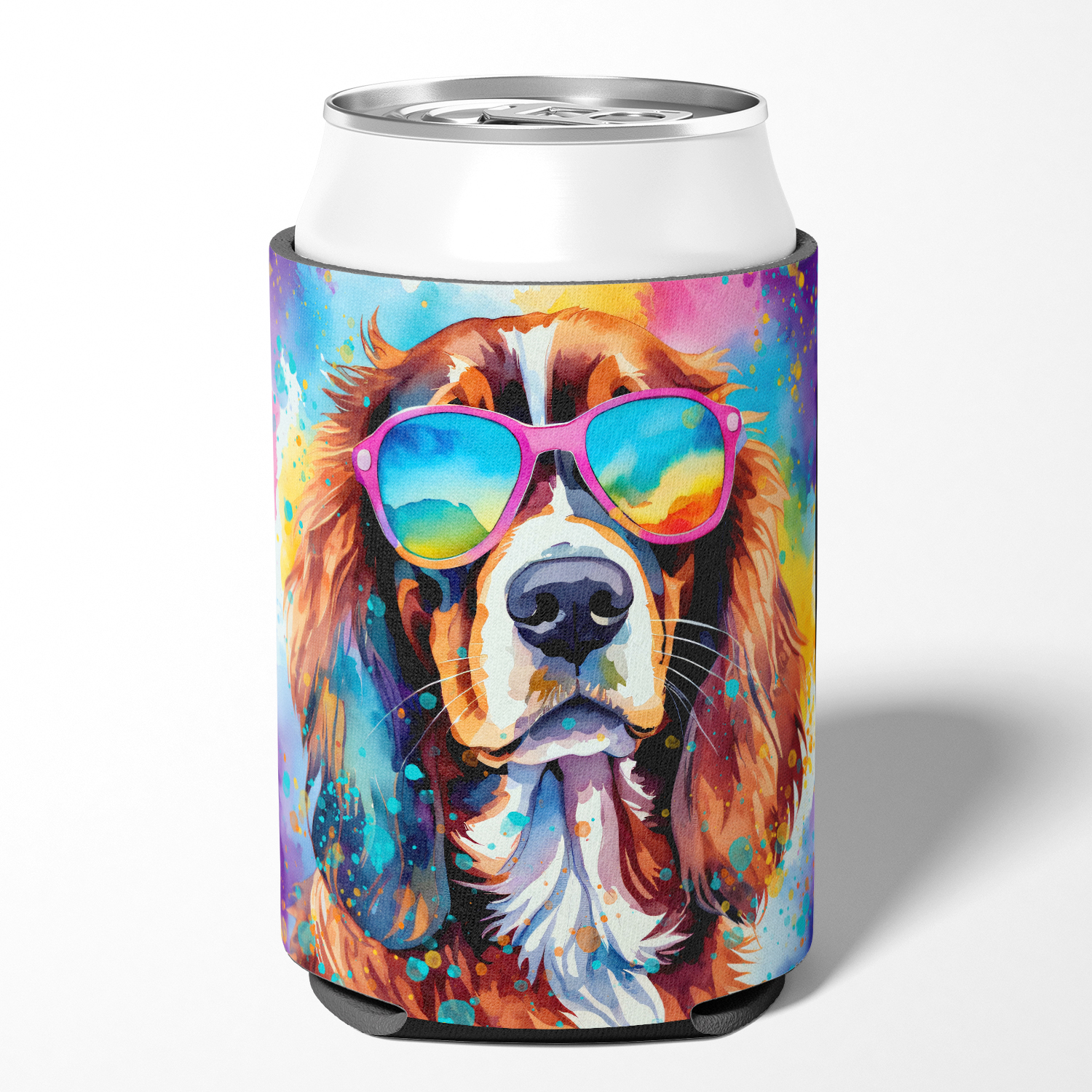 Cavalier Spaniel Hippie Dawg Can or Bottle Hugger 3 in x 5 in