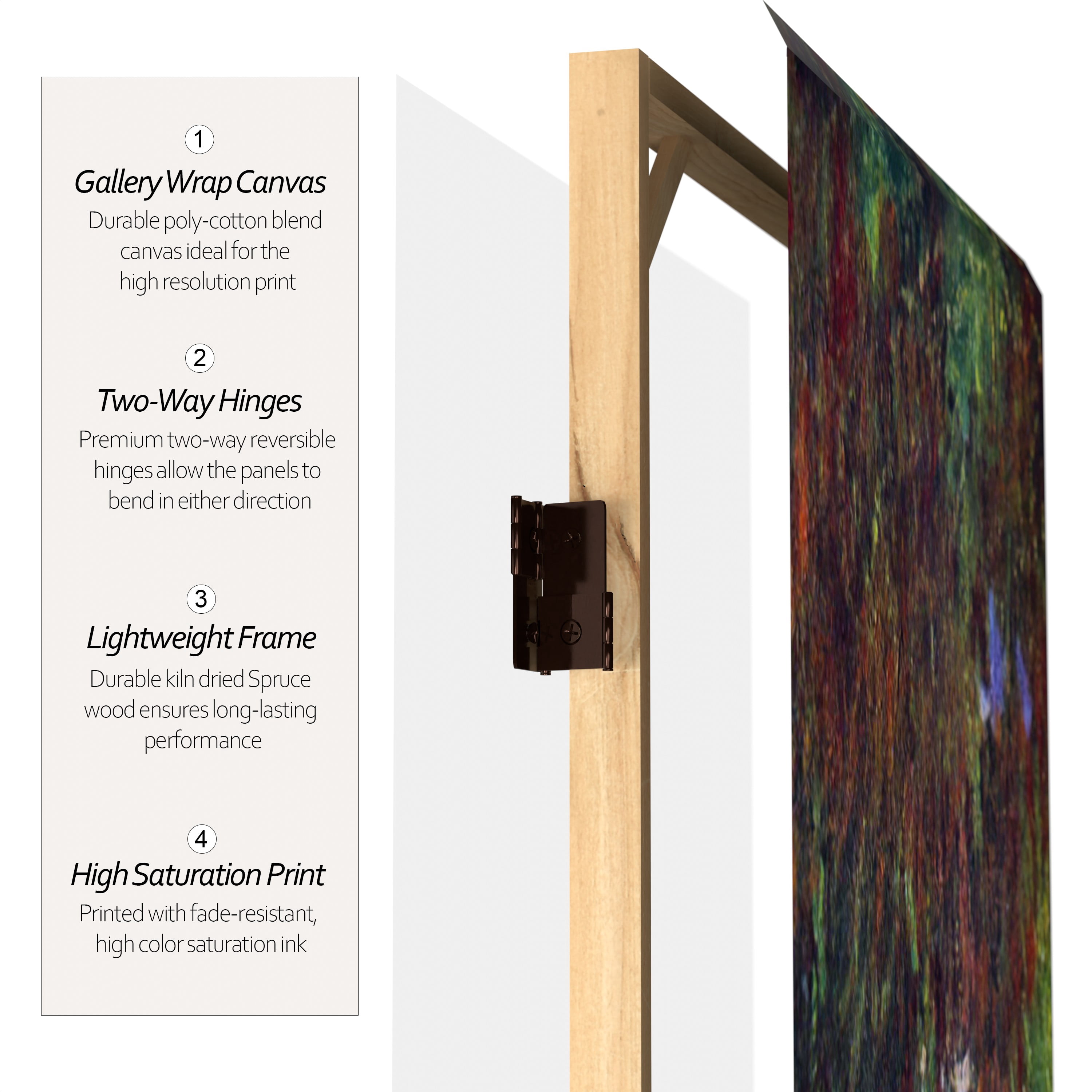Red Lantern 4 ft. Short Monet Canvas Folding Screen - Lilies/Garden at Giverny