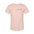 thumbnail image 1 of "Peachy Shirt, Peachy Cursive, Unisex, Sublimation T, Gift For Her, Peachy Tee, Soft Bella Canvas, Peach Lover, Peach T, Mom Shirt, Peachy, Peach, MEDIUM", 1 of 1