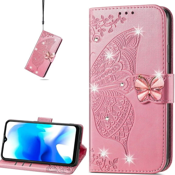 for Samsung Galaxy S22 Plus (Not s22) Wallet Case,Butterfly Flower PU Leather with Credit Card Slots Holder Magnetic Closure Folio Case Cover for Samsung Galaxy S22 Plus Rhinestone Pink