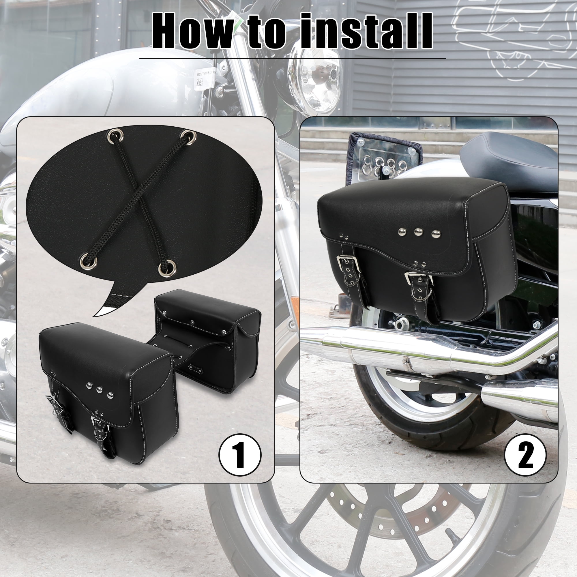 Unique Bargains 1 Pair Motorcycle Saddlebag Side Tool Bags Waterproof Black