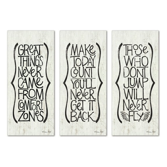 Gango Home Decor Contemporary Comfort Zone, Make Today Count, & Those Who Don't Jump by Susan Ball (Printed on Paper); Three 8x18in Unframed Paper Posters