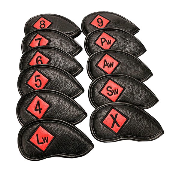 yotijay 11Pcs Golf Iron Headcover Club Head Cover Protection with No. Tag Guard Case Black Red