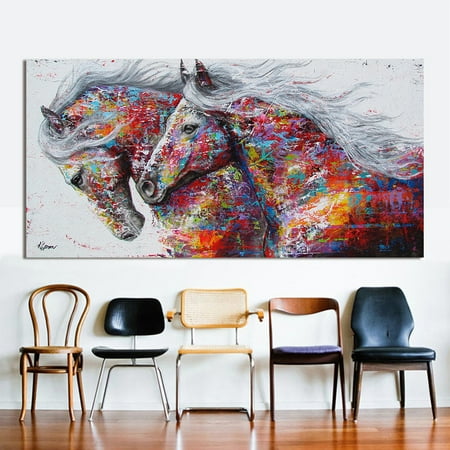 Animal Oil Painting - 2 Running Horse Wall Art Picture Canvas Oil Painting Animal Print for Living Room Home Decor