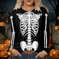 thumbnail image 2 of Womens Halloween Shirt Skeleton Print Long Sleeve Soft Crew Neck Womens Casual Tops, 2 of 4