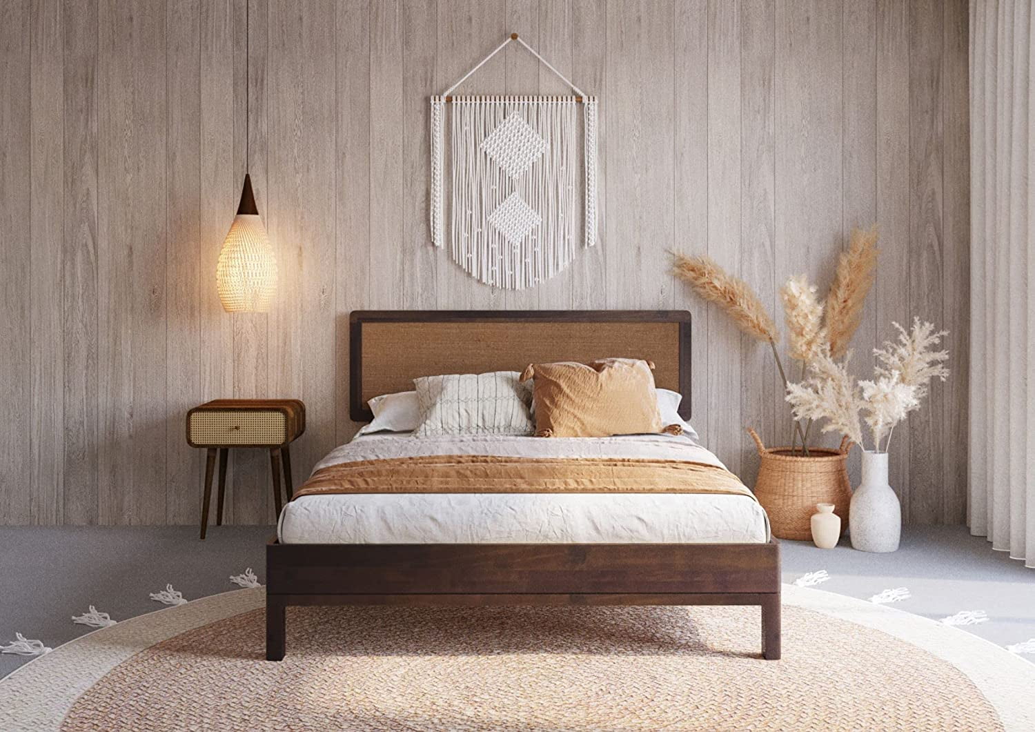 Bme Queen Size Nipe Deluxe Wooden Bed Frame with Adjustable Headboard