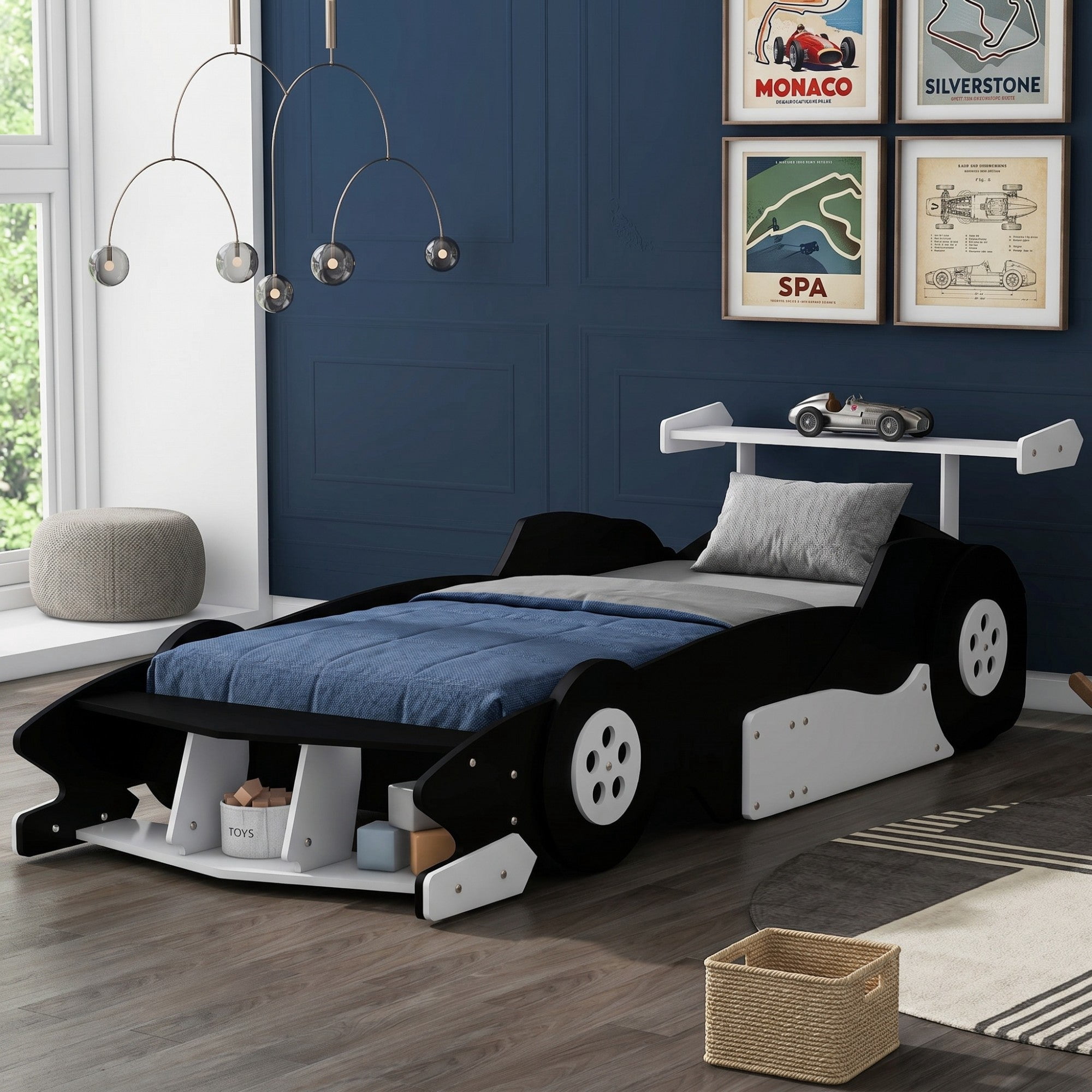 Gretop Twin Size Race Car-Shaped Platform Bed with Wheels