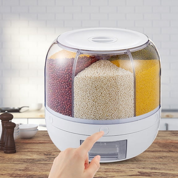 Miumaeov 6-Grid 360° Rotating Grain Dispenser Kitchen Dry Food Rice Container Cereal Storage Tank
