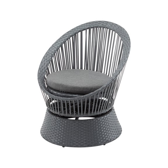 26.7" Swivel Lounge Chair - Round Wicker & Iron Frame, Stylish Gray ,Perfect for Living Room, Patio, Balcony