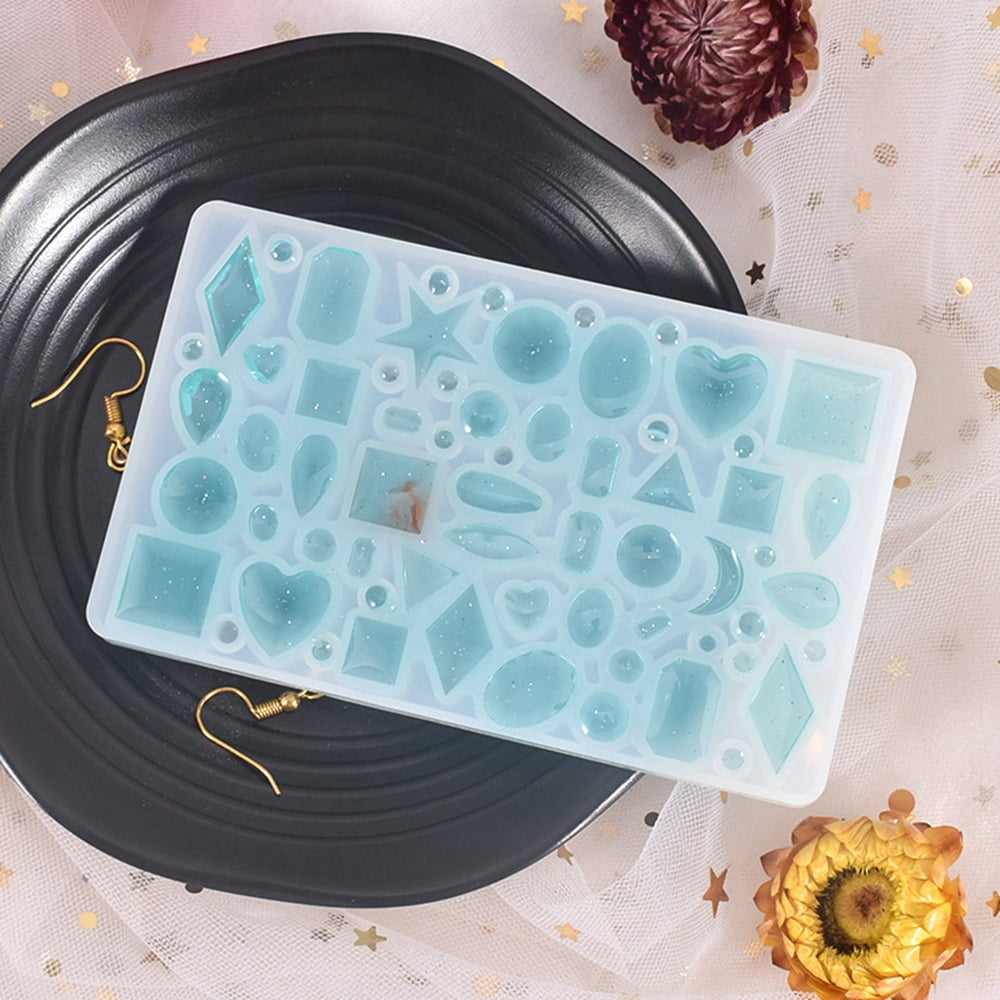 Silicone Cabochon Molds Resin Casting Molds For UV Resin Epoxy Resin Jewelry Making Mixed Geometric Shape White 66x106x6mm Inner size: 3~15mm 10pc