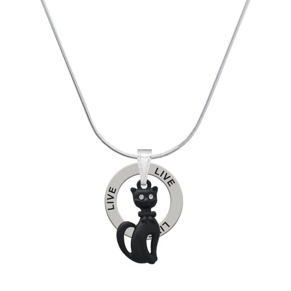 Delight Jewelry Tall Sitting Matte Black Cat Live Ring Charm Necklace, 18"