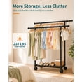 thumbnail image 3 of Sakugi Clothes Rack with Double Hanging Rods and Bottom Shelf, Rolling Metal Garment Rack for Bedroom Closet Storage, 38.5" x 16.9" x 58.5", Black, 3 of 9