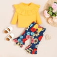 thumbnail image 3 of Esaierr Newborn Infant Baby Girl 2Pcs Clothes Outfits Ruffle Trim T-Shirt Sweatshirts Baby Long Sleeve Tops Speaker Printing Pants Sets, 3 of 6
