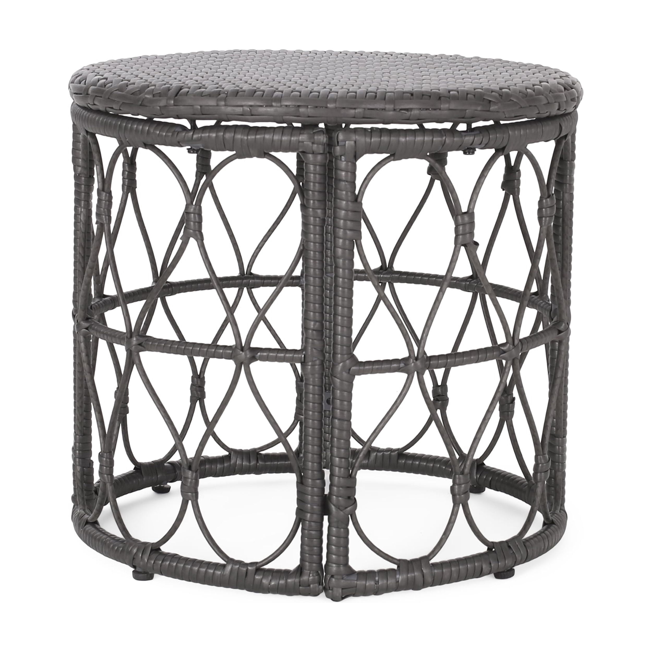 Outdoor Wicker Weave Accent Side Table, Leisure Display Table for Patio Garden, Gray
