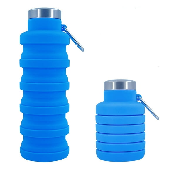 Portable Collapsible Water Bottle in Blue, 17oz BPA Free Silicone Design