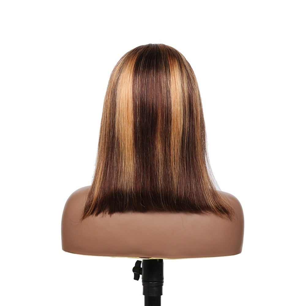 180 Density Highlight Short Bob Human Hair Wig 4×4 Lace Frontal Wig for Black Women Pre Plucked Indian Hair Straight Wig