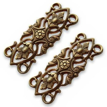 Brass 2 Hole - Vintaj Natural Brass 4 Hole Acorn Leaves Connector Beads 12 x 30mm (2)