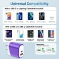 thumbnail image 7 of Compatible for iPhone Charger, PD+QC Dual Port 20W PD Charger Block with 6FT Fast Charging Cable, Type C Block USB C Charger Block Wall Adapter Plug Brick Compatible for iPhone, Purple, 7 of 7