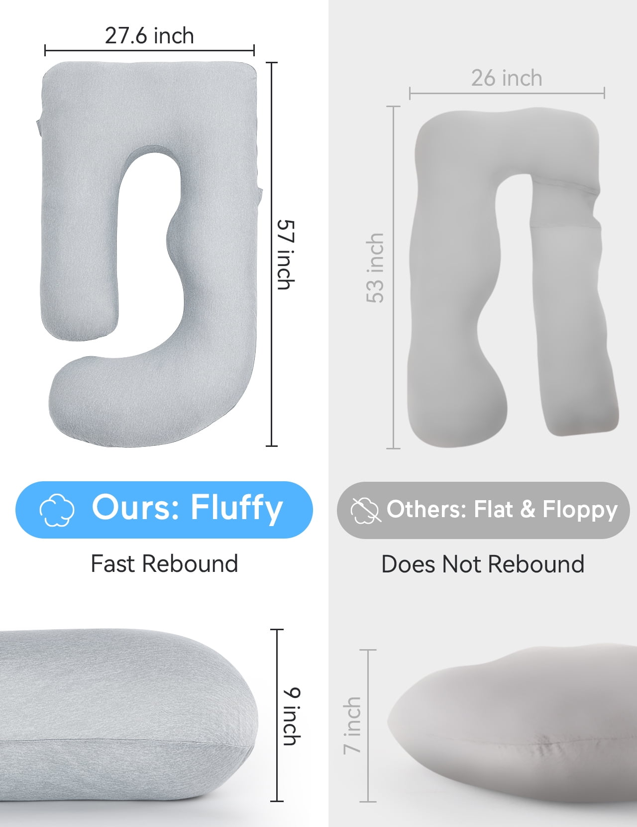 Momcozy Pregnancy Pillows with Cooling Cover, U-Shaped Full Body Maternity Pillow for Side Sleepers 57 inch Gray