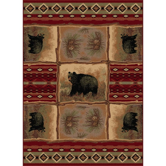Tayse Nature Area Rug 6570 Lodge Red Bears Southwestern 2' 7" x 7' 3" Rectangle