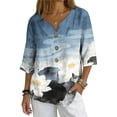 thumbnail image 2 of LYEAA Womens 3/4 Sleeve T Shirts Linen 3/4 Sleeve V Neck Tees Vintage Printed Button down Tops Trendy Clothes, 2 of 7