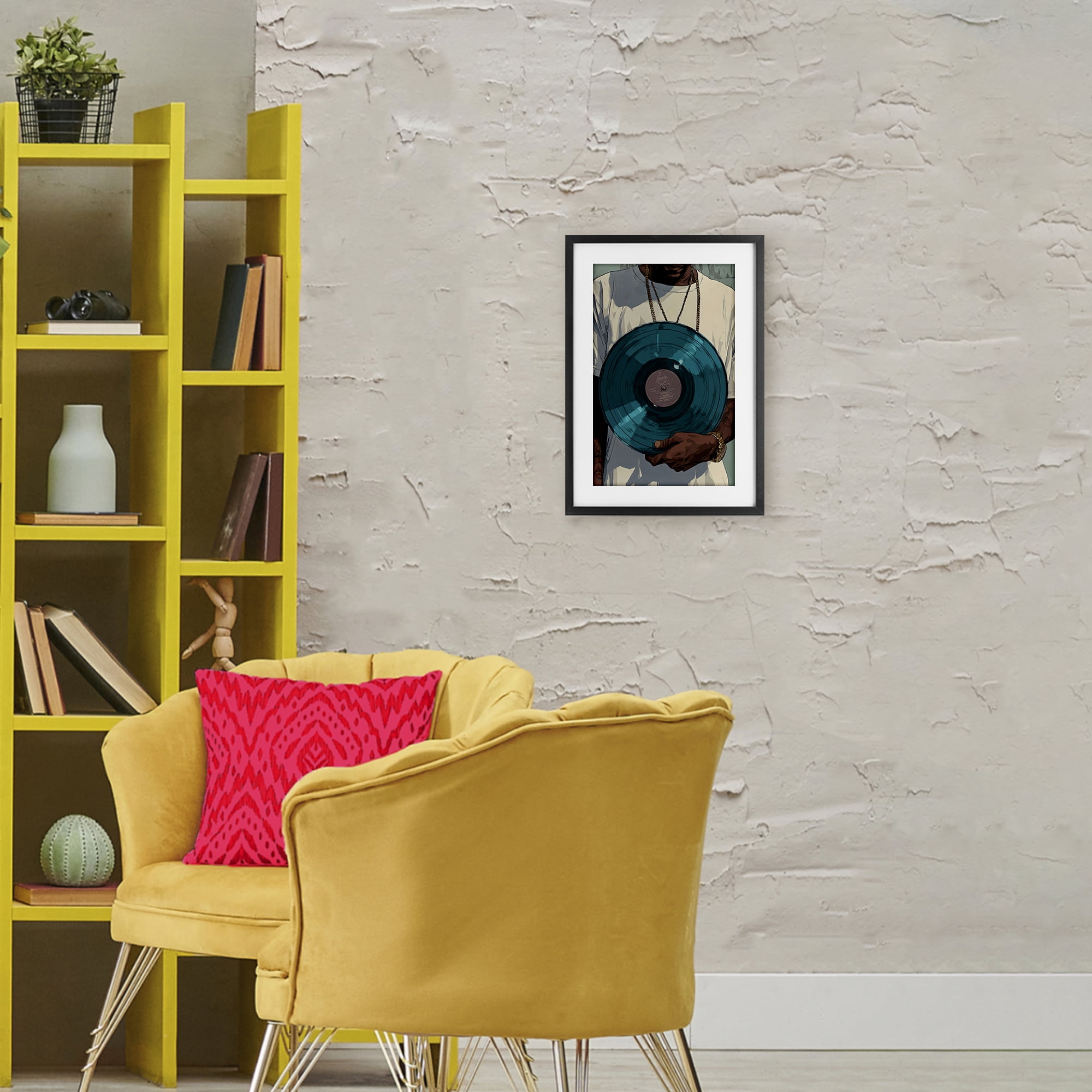 Stupell Industries Musician & Blue Music Record Black Framed Print Under Glass, design by Franklyn Gregory