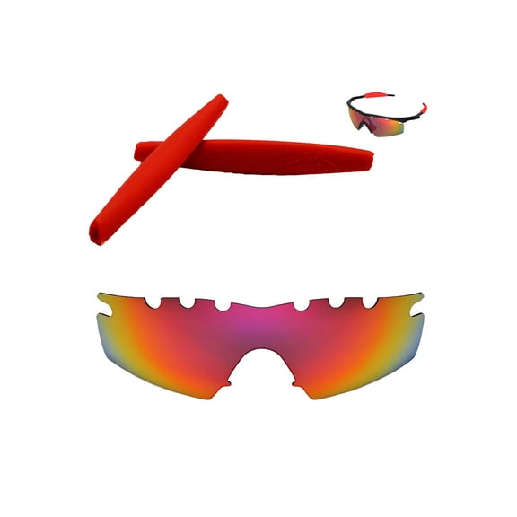 Walleva Fire Red Polarized Vented Replacement Lenses And Red Earsocks For Oakley M Frame Strike Sunglasses