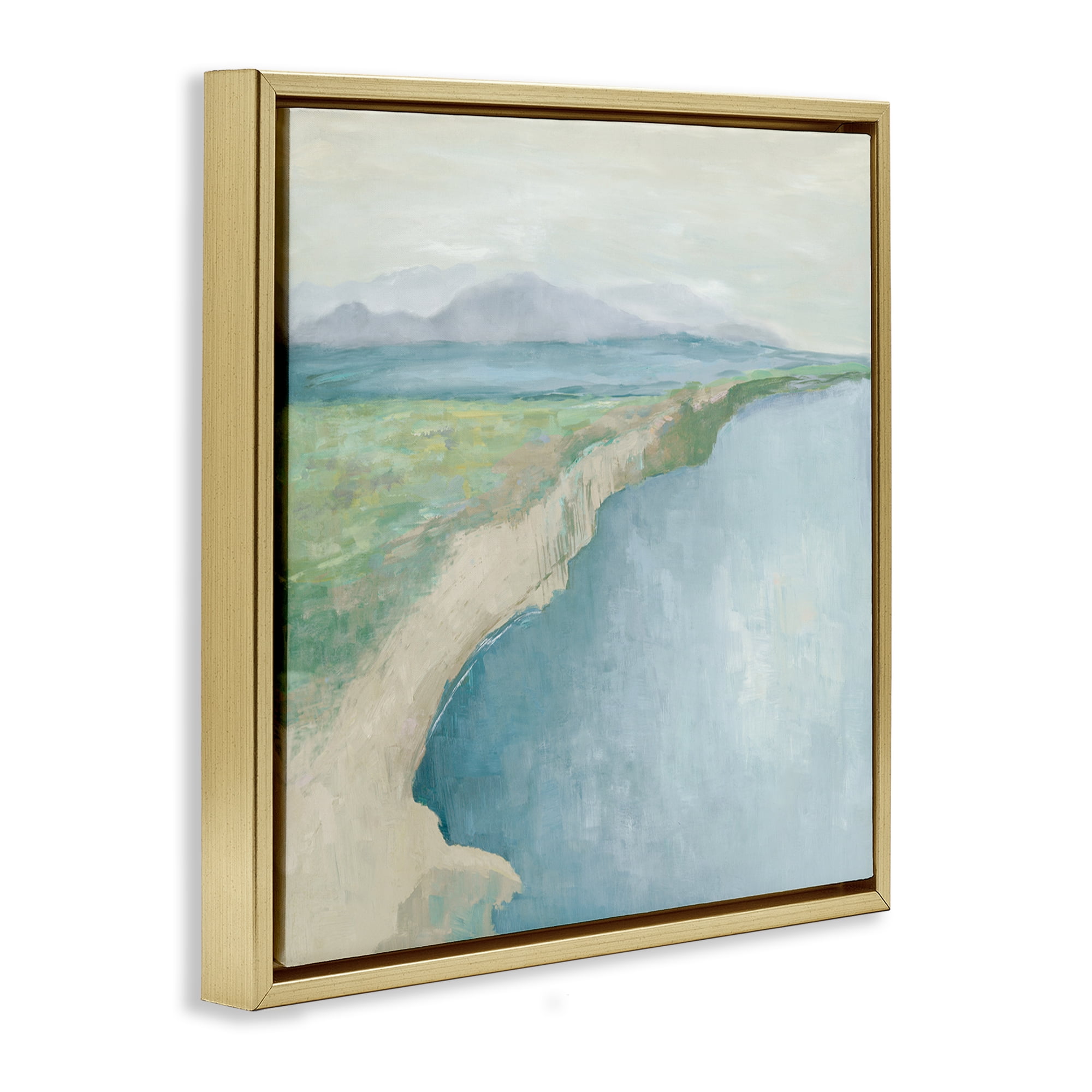 Stupell Industries Curving Shoreline Landscape Nautical & Beach Painting Gold Floater Framed Canvas Art Print Wall Art, 25 x 25