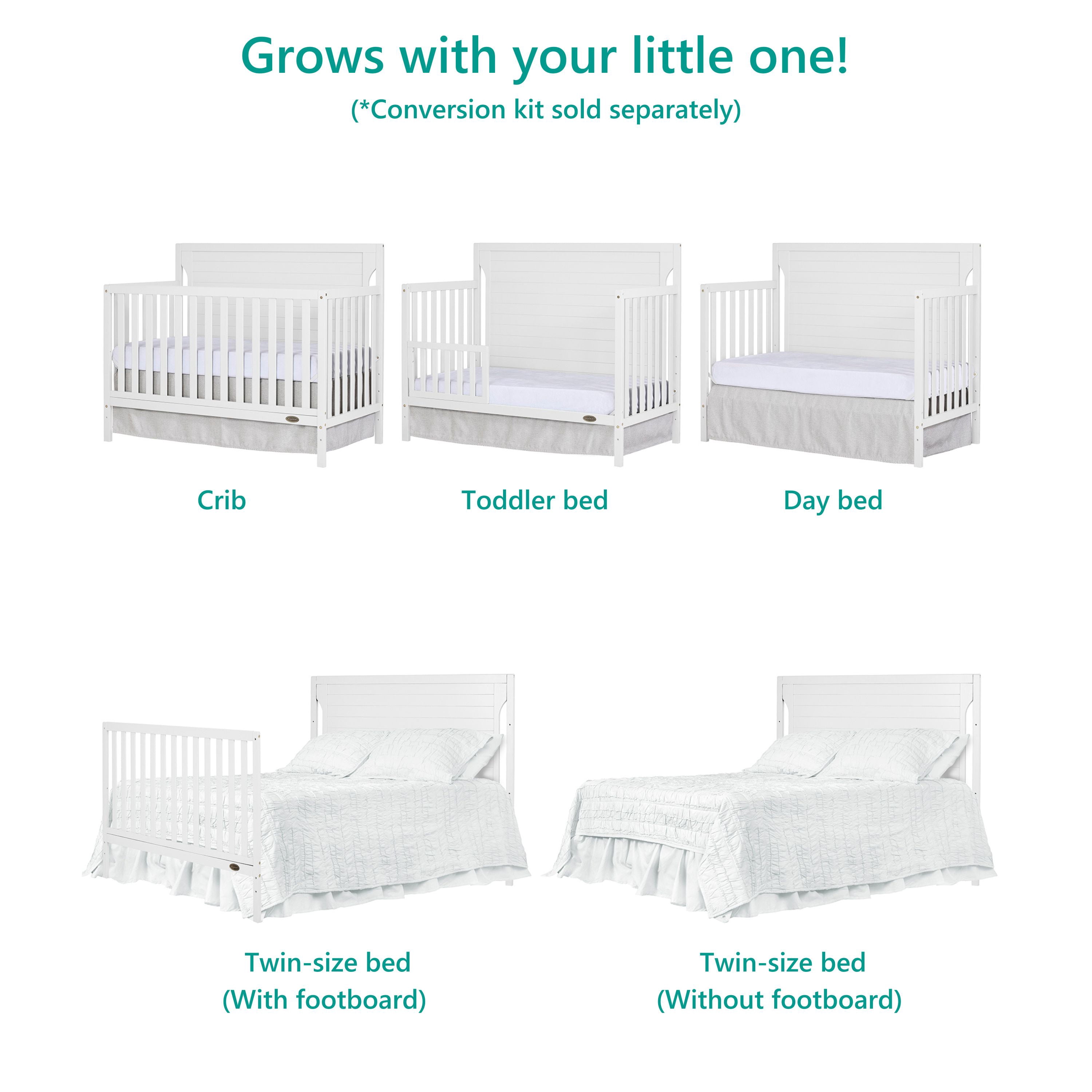Dream On Me Cape Cod 5-in-1 Convertible Crib, White