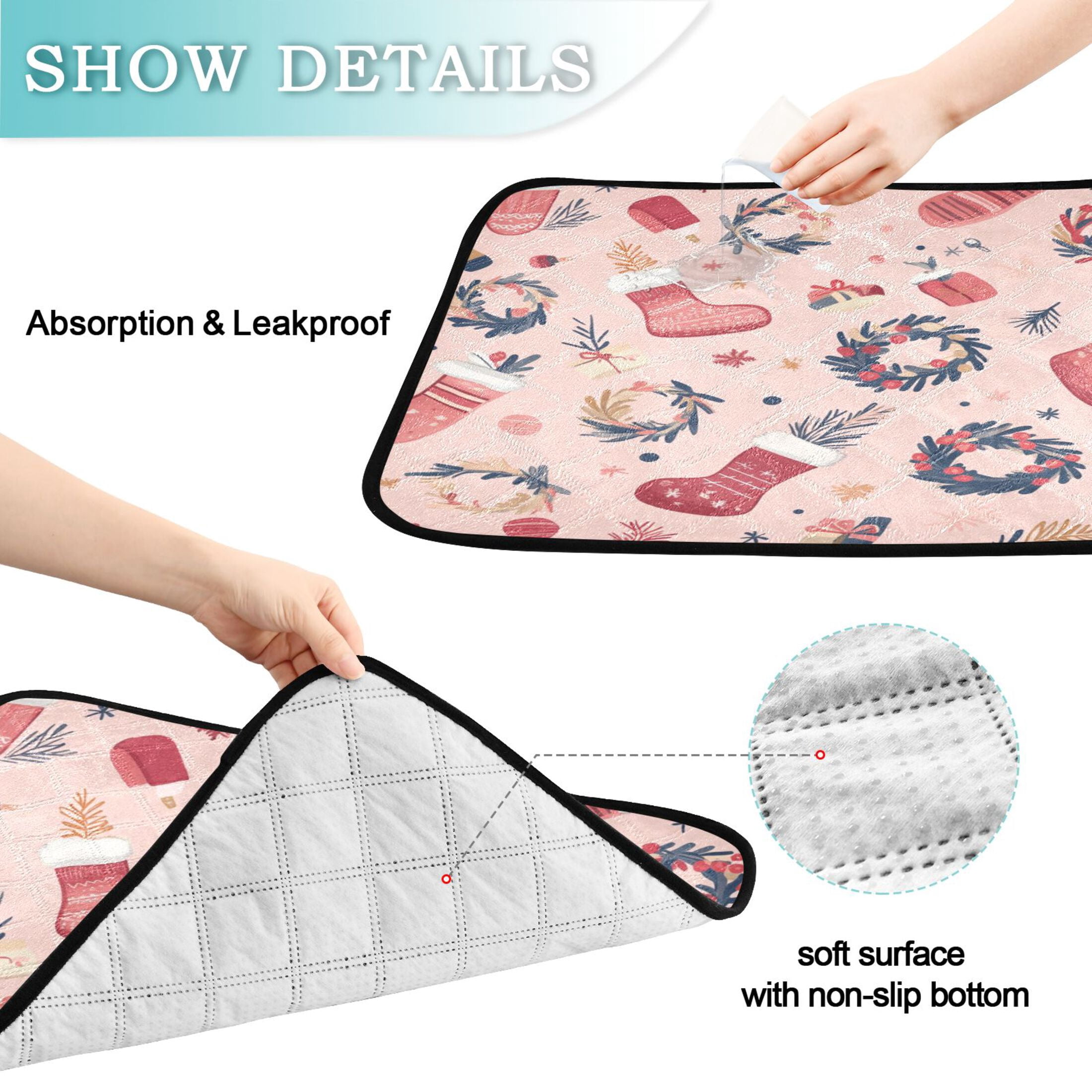 Qxltty A Pattern with Christmas Stockings and Wreaths Cat litter Pads Pet Set of 3 Diaper Mats Center Anti-leakage Layer Absorbent Soft and Comfortable