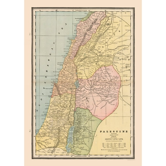 Historic Map - Palestine Israel - Cram 1888 - 23 x 32.43 - Vintage Wall Art