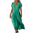 thumbnail image 3 of Meichang Linen Dresses for Women 2025 Casual Flowy V Neck Short Sleeve Maxi Dress Lightweight Summer Beach Vacation Clothes, 3 of 6