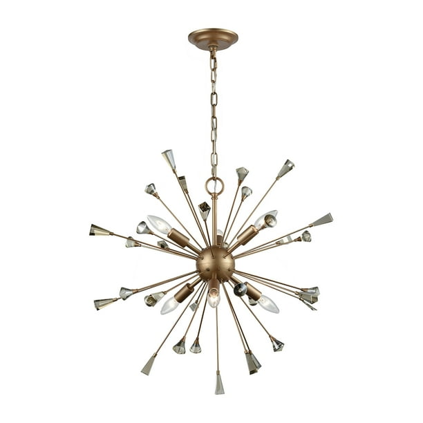 Sprigny 6 Light Chandelier In Matte Gold With Amber Teak Crystal Com Matte Gold With Amber Teak Crystal, Amber Raindrop Chandelier Crystals