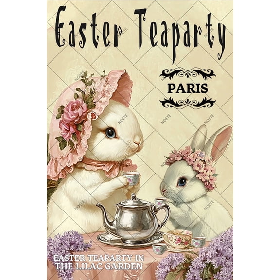 NOETE Easter Tin Sign  Vintage Primitive Country Bunny Decorations for Home, Kitchen, Office, Classroom & Kids Room  Rustic 12x16 Inch Wall Art for Easter & Spring Decor