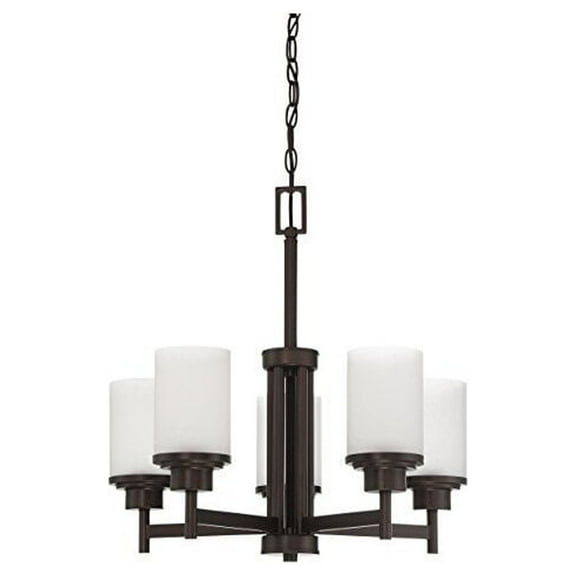 F17025-64-Sunset Lighting-Somes - 5 Light Chandelier   Provincial Bronze Finish with Linen Glass