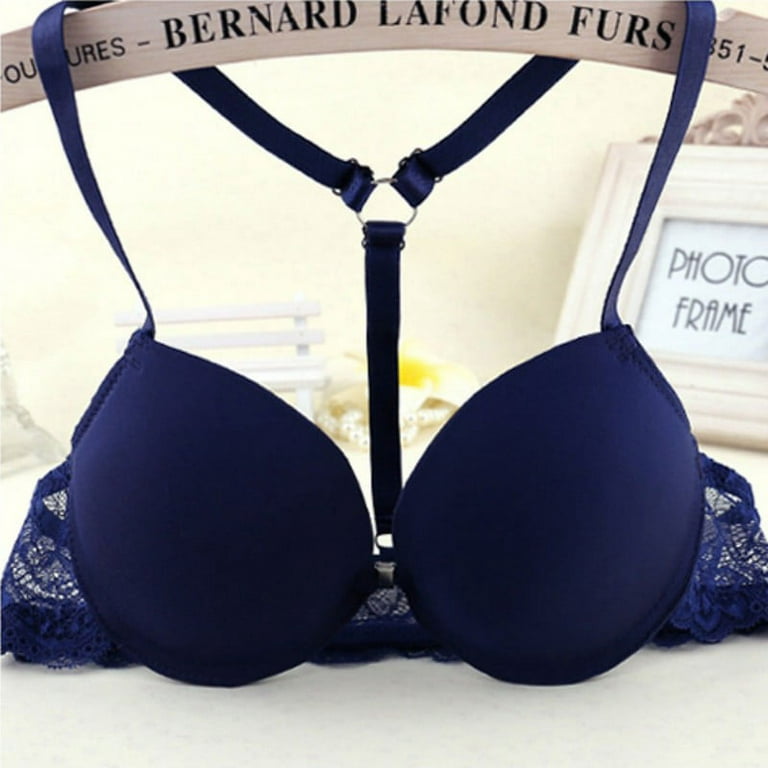 Women Lace Raceback Brassiere Brief Underwear Set,Front Closure Bra+Panty 