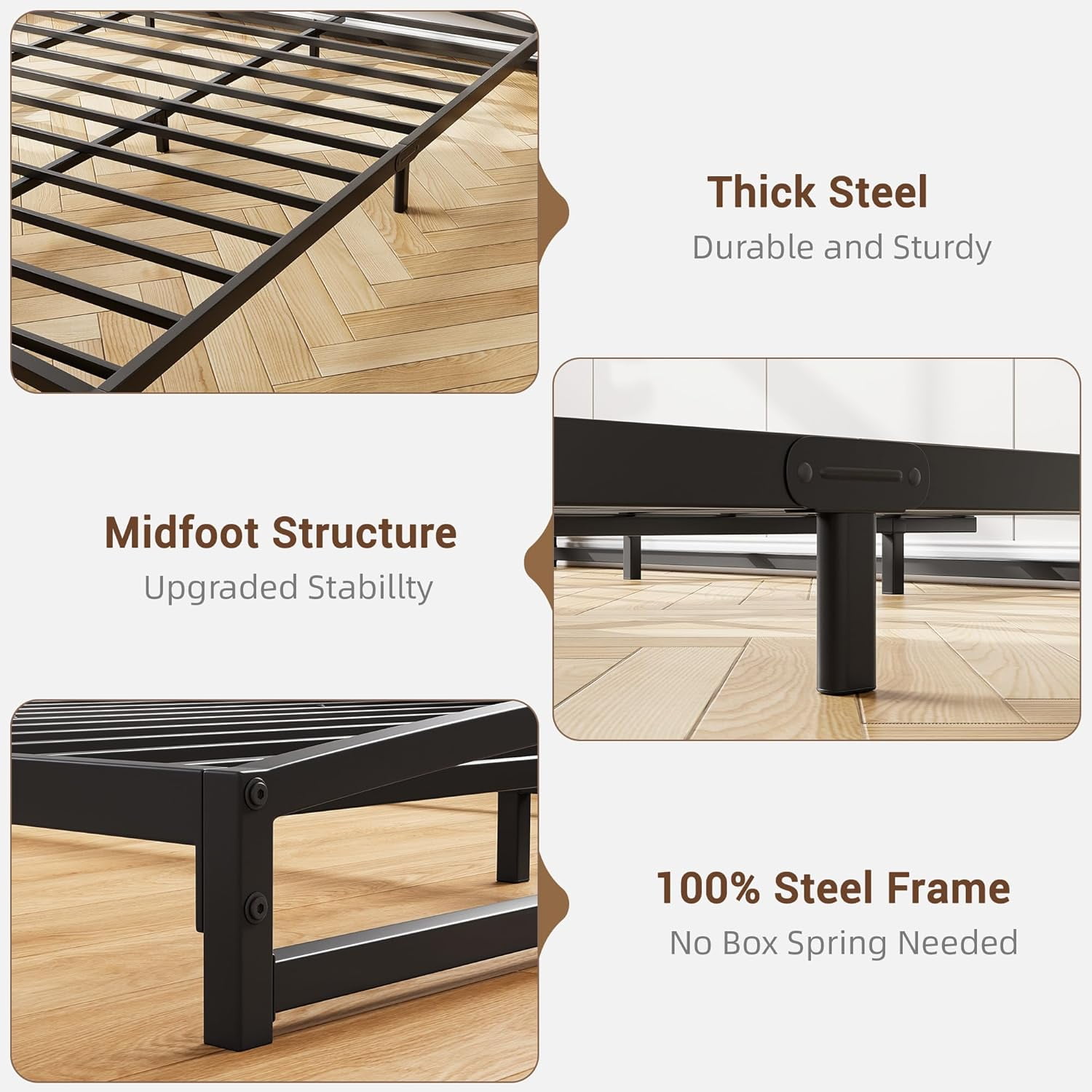 Low Profile King Bed Frame, 6 Inch Heavy Duty Metal King Size Platform Bed Frame, Mattress Foundation with Steel Slat Support, No Box Spring Needed, Easy Assembly, Black