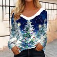 thumbnail image 2 of asdoklhq Women's Tops Fashion Women's Casual V-Neck Christmas Printing Casual Long Sleeve Fashion Top Blouse Blue 3X, 2 of 5