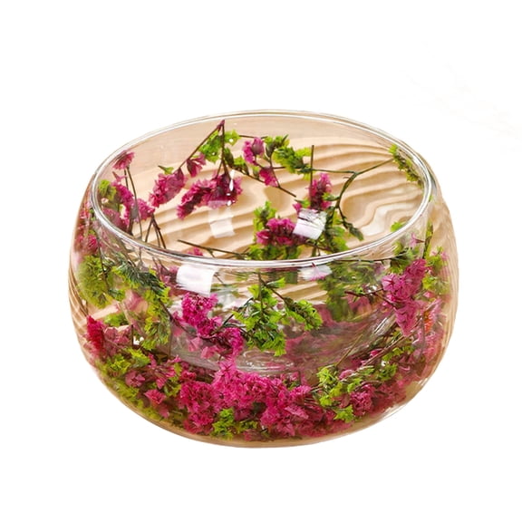 Ruanlalo Double Wall Glass Bowl with Real Pressed Flowers Heat & Cold Resistant Transparent Food Bowl for Salad Dessert Serving Cute Home Kitchen Decor