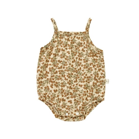 

ZIYIXIN Newborn Baby Girls Romper Floral Print Sleeveless Sling Snap Crotch Bodysuit Summer Jumpsuit Khaki Olive 6-9 Months