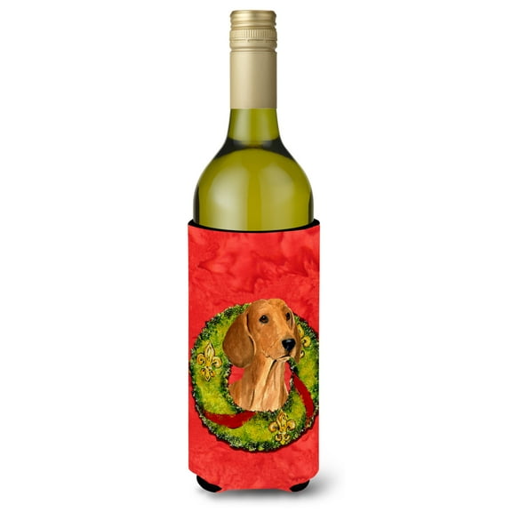 Dachshund Cristmas Wreath Wine Bottle Hugger