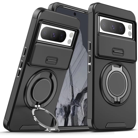 Case for Google Pixel 9A,Military Grade [Built-in Kickstand] Magnetic Rotate Ring Holder Heavy Duty TPU PC Shockproof Drop Protect Phone Case for Google Pixel 9A (Black)