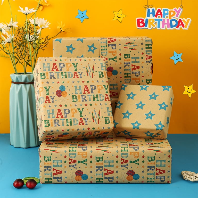 12m Birthday Gift Wrapping Paper - 4x3m Roll's - Mixed Male