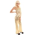 thumbnail image 4 of HPO Adult Women's Halloween Cosplay Groovy 70s Gold Disco Jumpsuit Costume, 4 of 8