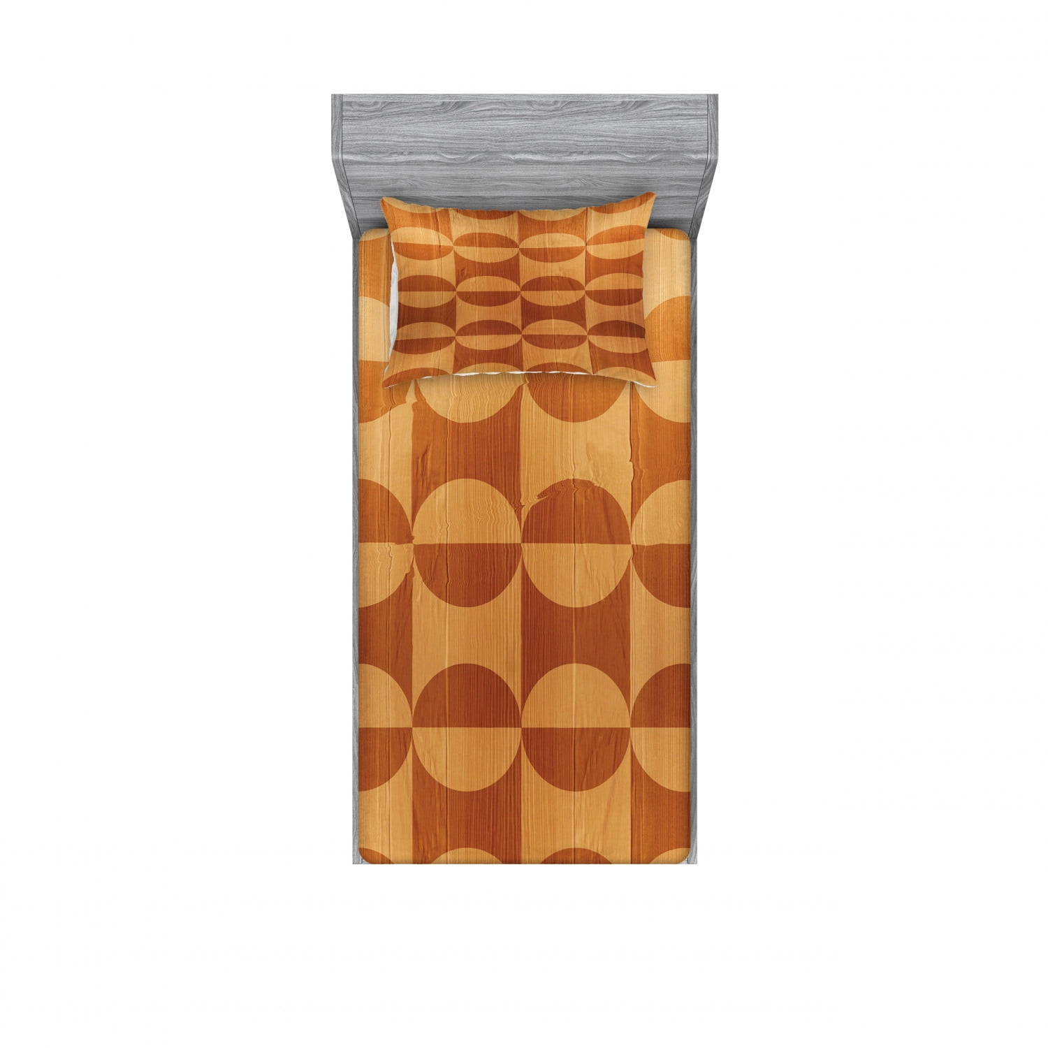 Rustic Bedding Set with Sheet & Covers, Abstract Style Oak Plank