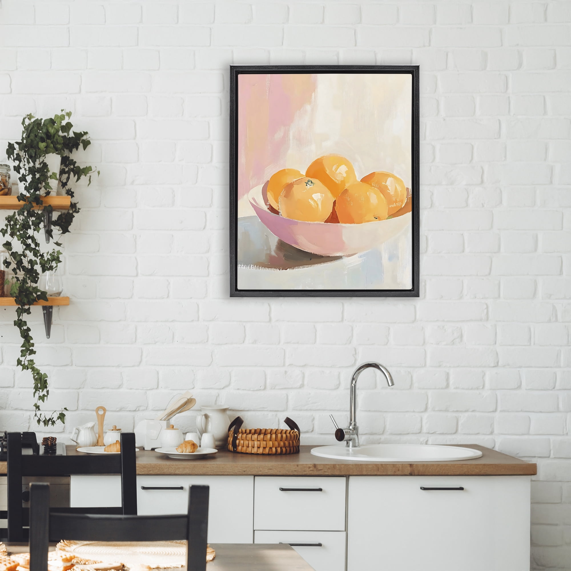 Stupell Industries Pastel Bowl of Oranges Black Framed Floater Canvas Wall Art, design by The Prints Vibe