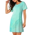thumbnail image 2 of Disketp Cyan Mint Marble para Camisón Corto de Manga Corta para Mujeres, Camisón Cómodo con Escote Redondo, Bonito y Confortable, 2 of 6