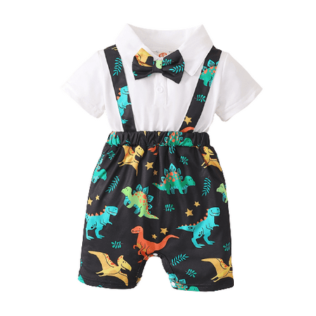 

Mikrdoo Baby Boys Romper Dinosaur Splice Turn-down Collar Fake Two Piece Summer Jumpuit One Piece Bodysuit White 9-12 Months